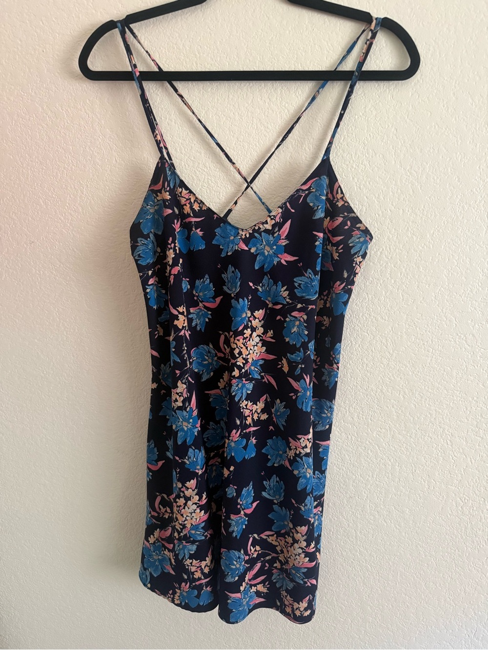 Zara Navy Floral Slip Mini Dress with Blue & Pink Print